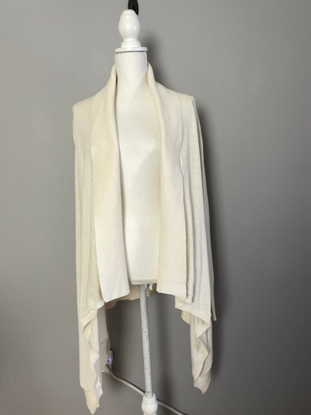 Lucy Cream Open Front Draped Cardigan Sweater Shawl Collar NWT Large Yoga Lounge
